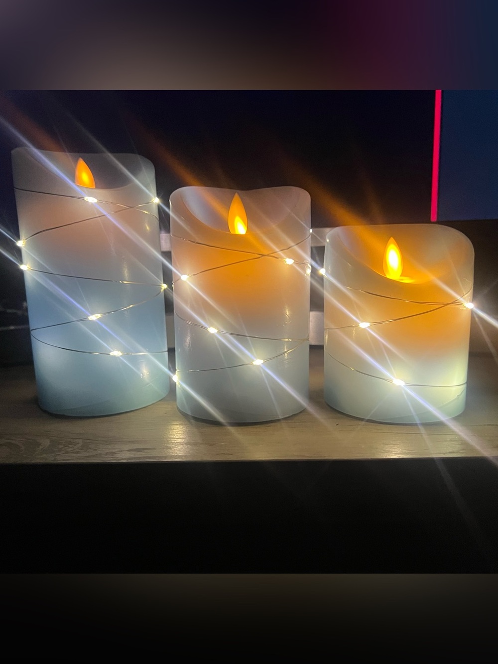 3 Pc set Blue Flameless Candles EUC